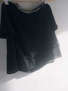 Sequin neck layered top