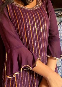 Elegant Purple Sequin Kurta Set