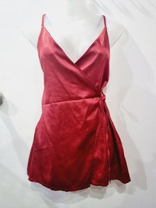 Red Luxurious Satin Short Dress