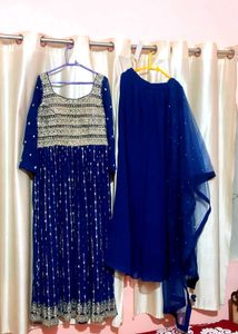 Navy Blue Embroidered Kurta Set