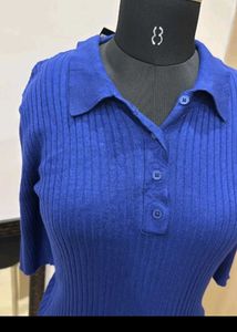 Blue Polo Knit Top