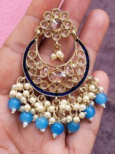 Royal Blue Kundan Chand Bali Set