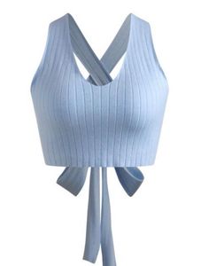 Cute Blue Tie-Back Crop Top