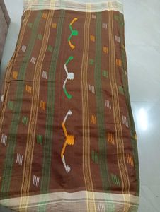 Brown pure Cotton Saree with multi thread work