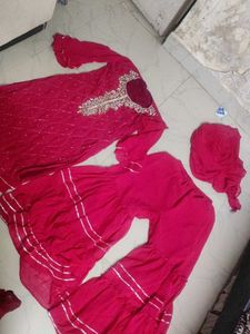 Red Embroidered Kurta Set