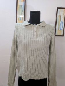 Ribbed Knit Polo Top