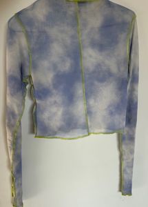 Blue Tie-Dye Mesh Long Sleeve Top