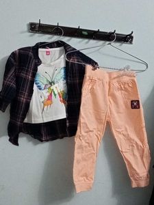 3 years old peach blu girl shirt lower co ord  set