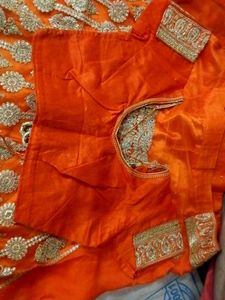 Orange Embroidered Lehenga style saree