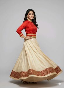 Red &amp; Beige Lehenga Choli with dupatta