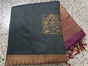 Elegant steel grey and maroon saree