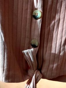 Ribbed Tie-Front Button-Up Top
