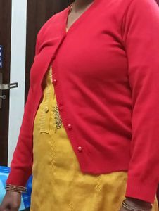 Red Button-Down Cardigan