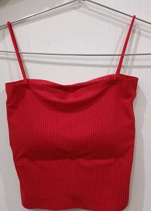 Red Ribbed Tank Top