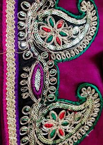 New Green &amp; Purple Embroidered Saree Blouse