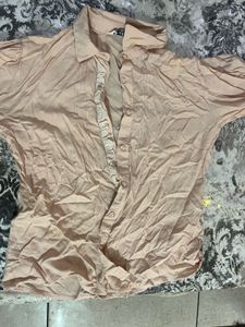 Peach Shirt With Ruffles On Sleeves And Front