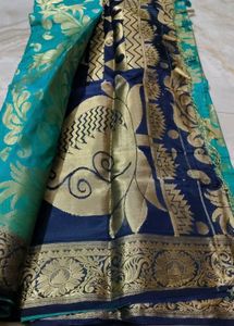 Elegant Teal &amp; Gold Saree