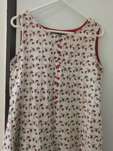 White Printed Fish Cut Anarkali Kurti