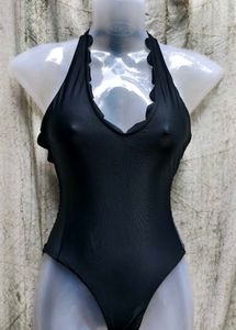 Black Scalloped One Piece Swimsuit