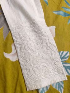 White Embroidered Pure Cotton Chikankari Pants
