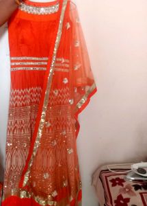 Orange Embellished Anarkali Suit
