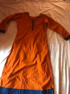 Beautiful Orange Cotton Churidar With Pant |womens kurta With Pant