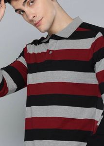 Striped Long Sleeve Polo Sweatshirt