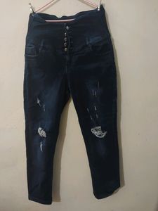 Dark Blue High Waist Skinny Distressed Jeans