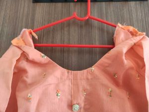Peach/Coral  Embroidered Kurti With Duppata Suit