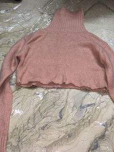 Pink Cropped Turtleneck Sweater