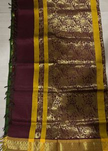 Green &amp; Maroon Gold Cotton Saree