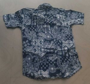 Patterned Navy Blue Shirt &amp; Short Set