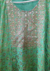 Green &amp; Gold Embellished Kurti