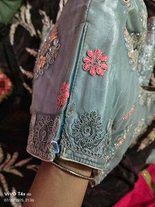 Gray Floral Embroidered Blouse