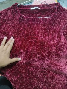 Burgundy Ruffle Sleeve Sweater