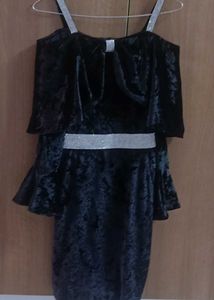 Black Velvet Party Dress with Rhinestone Details