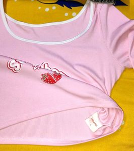 Pink Strawberry Long Sleeve Crop Top