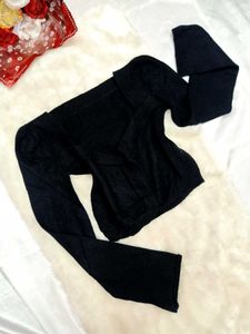 🖤Elegant Black Cropped Woolen Sweater🖤