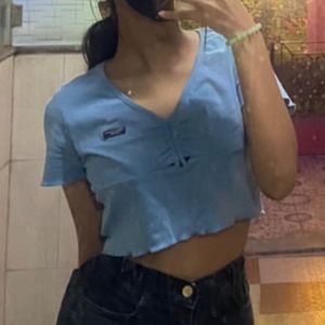 Blue Ruched Crop Top