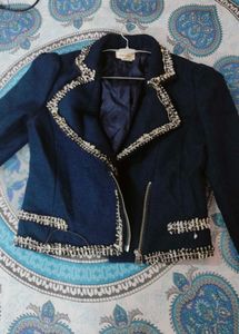 Chic Navy Blue Moto Jacket