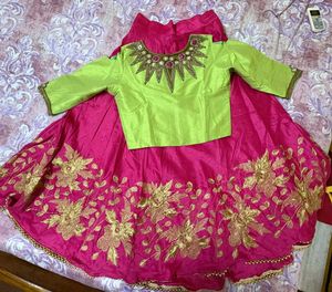 Pink Embroidered Lehenga Skirt With Crop top