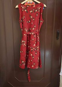 Red Floral Dress With Belt