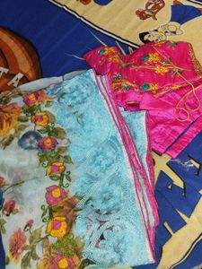 Floral Print Fabric with Lace Trim