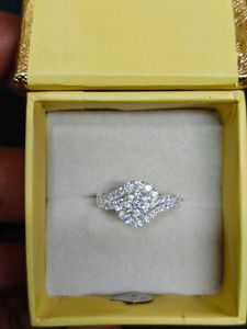 Pure Silver Diamond Cluster Engagement Ring