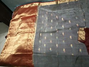 GentlyUsed Burgundy and Grey Pattu Sari WithBlo