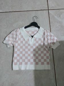 Pink Checkered Knit Top