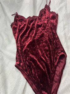Maroon Velvet Bodysuit
