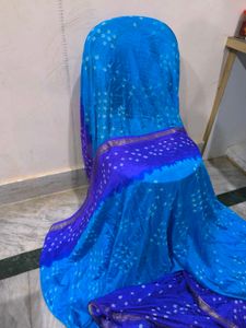 Dark And Light Blue Rajasthani Tie Dye Saree