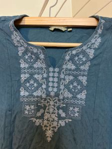 Avaasa Blue Embroidered Dress With Jeans