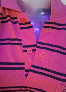 LARGE SIZE Pink Striped Polo Shirt